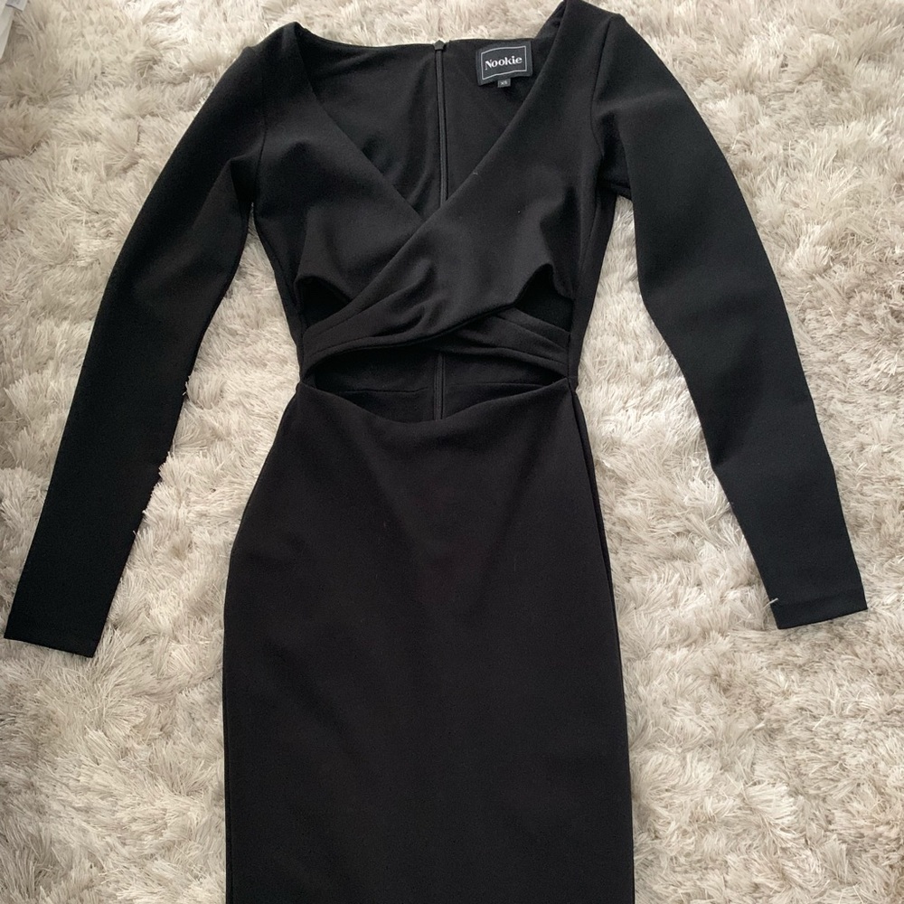 Nookie Black Long Sleeve Cutout Midi Dress. XS.